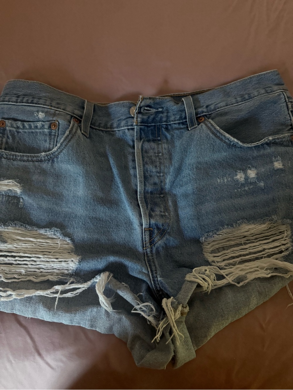 Levi's Faded Light Blue Distressed Jean Shorts